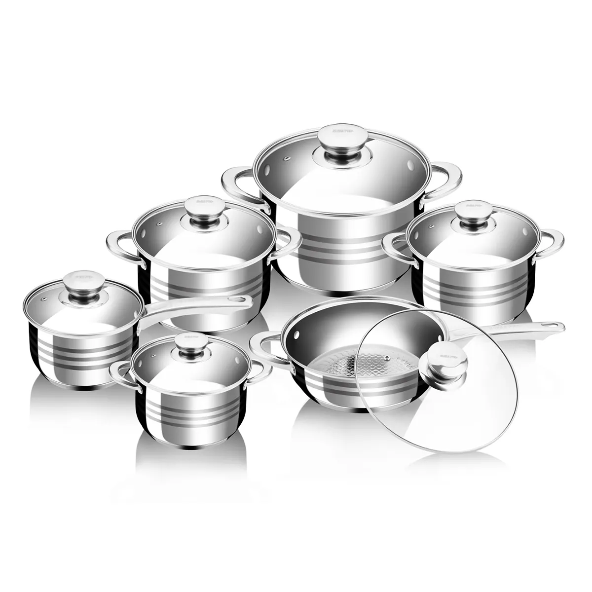 K & B thép không gỉ nồi đặt súp Nồi chiên Chảo soong Cookware Set với kính nắp