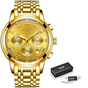 LIGE LG9810 Phantasie Gold China Männer Quarzuhr Stahlband Wasserdicht 3 Ziffer blätter Multifunktion suhr Datum Anzeige Business-Uhr - Product Image 6