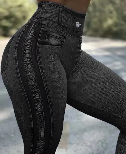 Vente en gros grande taille mode européenne taille haute jeans skinny pour femmes jeans imprimés avec fermeture éclair