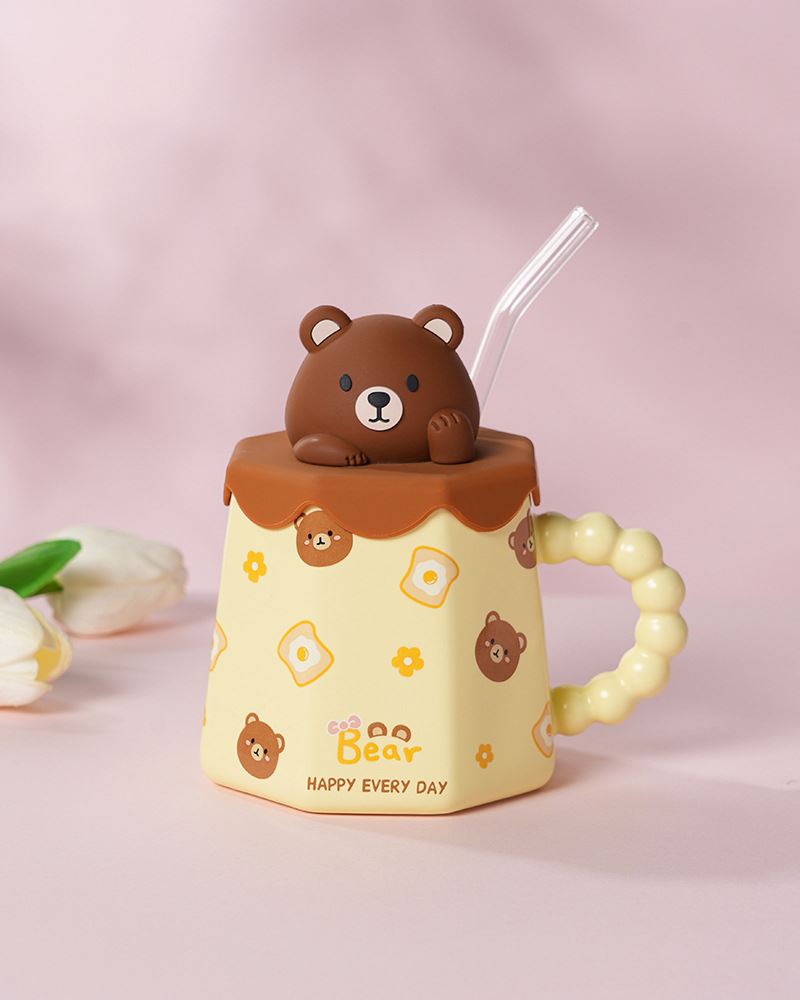 Zogifts toptan yüksek görünüm seviye karikatür damlatmaz bardak sevimli kedi panda ayı tavşan seramik kapaklı kupa hediye fincan el yapımı sevimli - Product Image 4