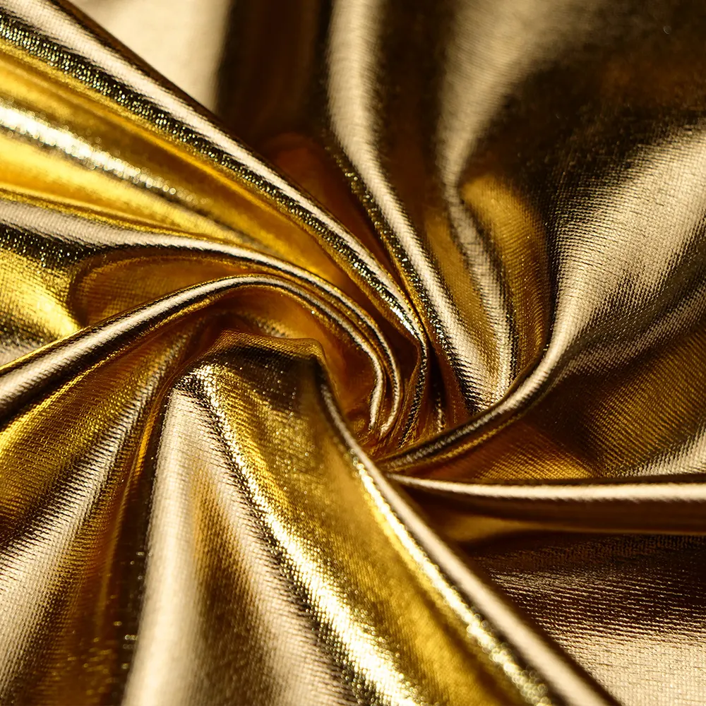 China Hersteller Hot Sell High Stretch Metallic Folie Gold Lurex Spandex Stoff