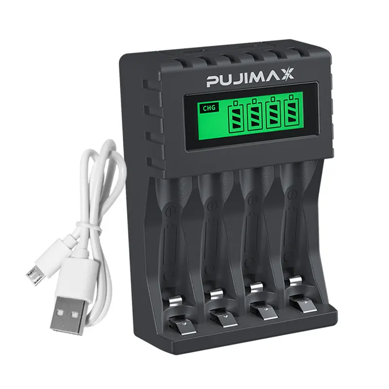 PUJIMAX 1.2v chargeur de batterie rechargeable aaa 4 fentes smart lcd aa chargeur de batterie nimh nicd outil chargeur de batterie pour 1.2v 2a 3a