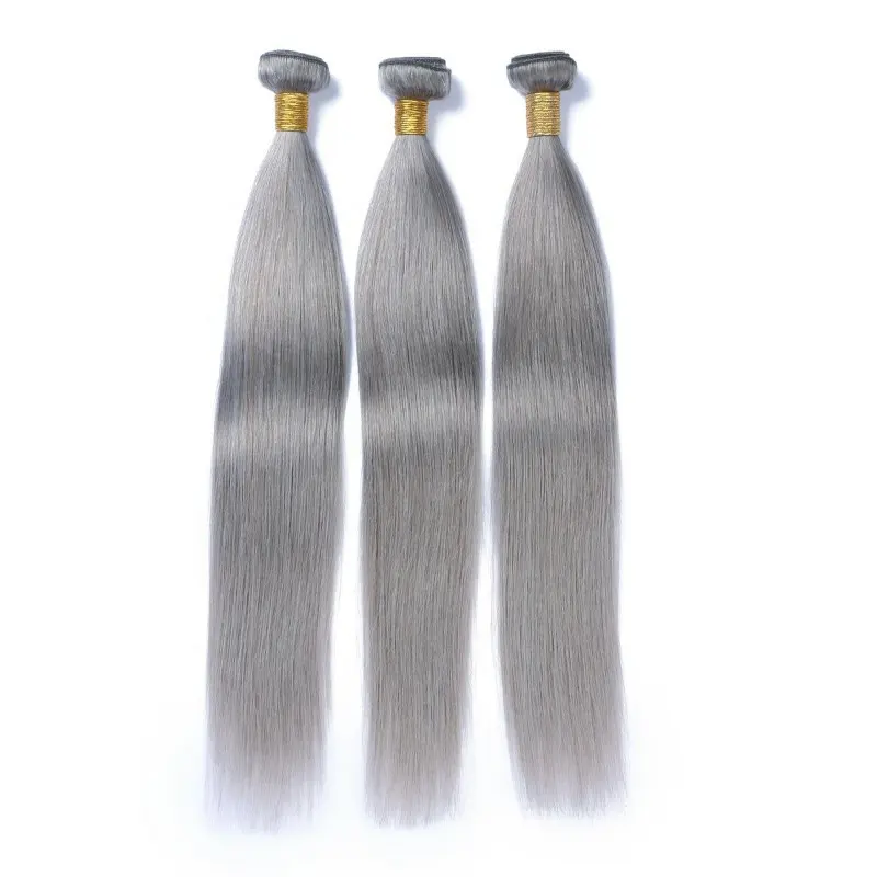 Fasci di capelli brasiliani tessere colore grigio argento onda del corpo 100% estensione dei capelli umani Pre-colorati capelli Remy tesse campione gratuito