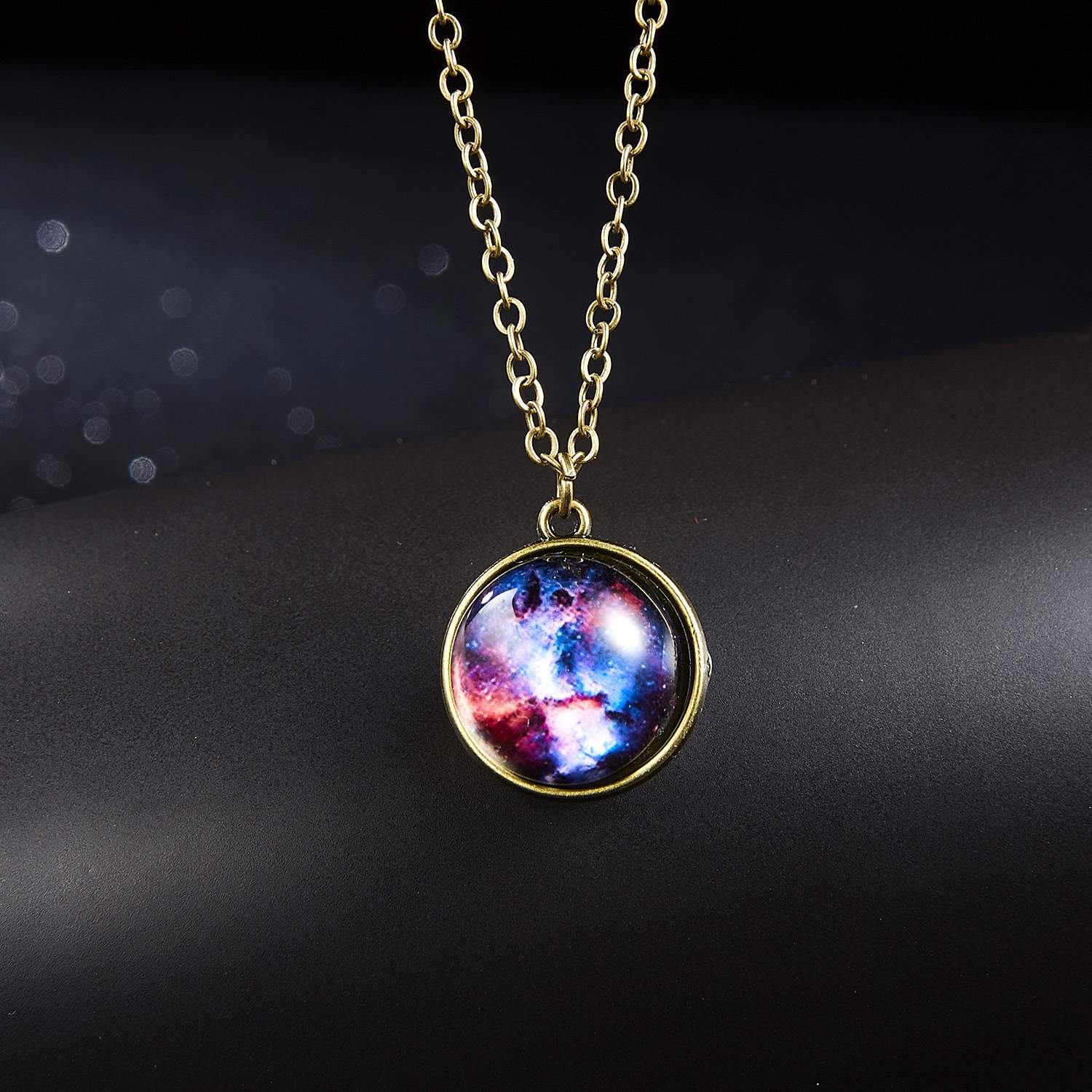 Double Side Glass Ball Necklace Vintage Galaxy Astronomy Pendant Necklace Universe Planet Cosmic Luminous Jewelry M0053