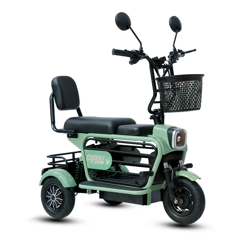 Mini triciclo elettrico pieghevole stile genitore-figlio scooter carino con 3 cestini grandi per trasportare animali domestici/shopping