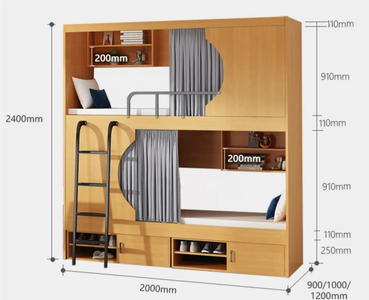 Litera de madera para interiores, cama de dormitorio con almacenamiento y escritorio, cajones de escaleras para niños, diseño infantil