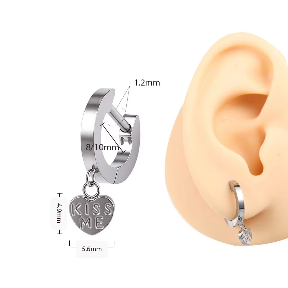 8mm Silver F136 Titanium Kiss Me Heart Dangle