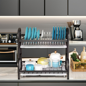 2-Tier Metal mutfak lavabo üzerinde bulaşık kurutma rafı gereçler sofra organizatör ile kesme tahtası tutucusu çift depolama rafları - Product Image 5
