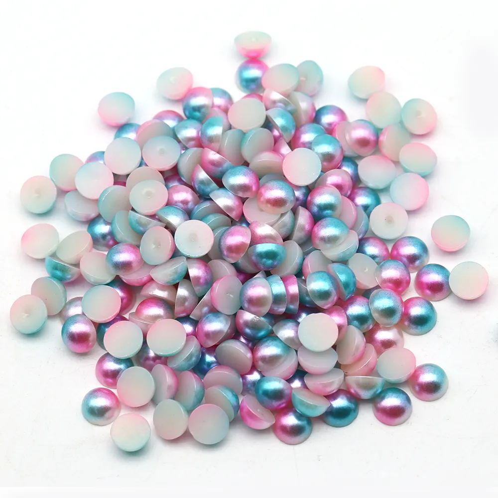 6mm Imitation Pastel Pink Blue Rainbow Abs Hlaf Pearl Flatback Cabochon Diy Jewelry