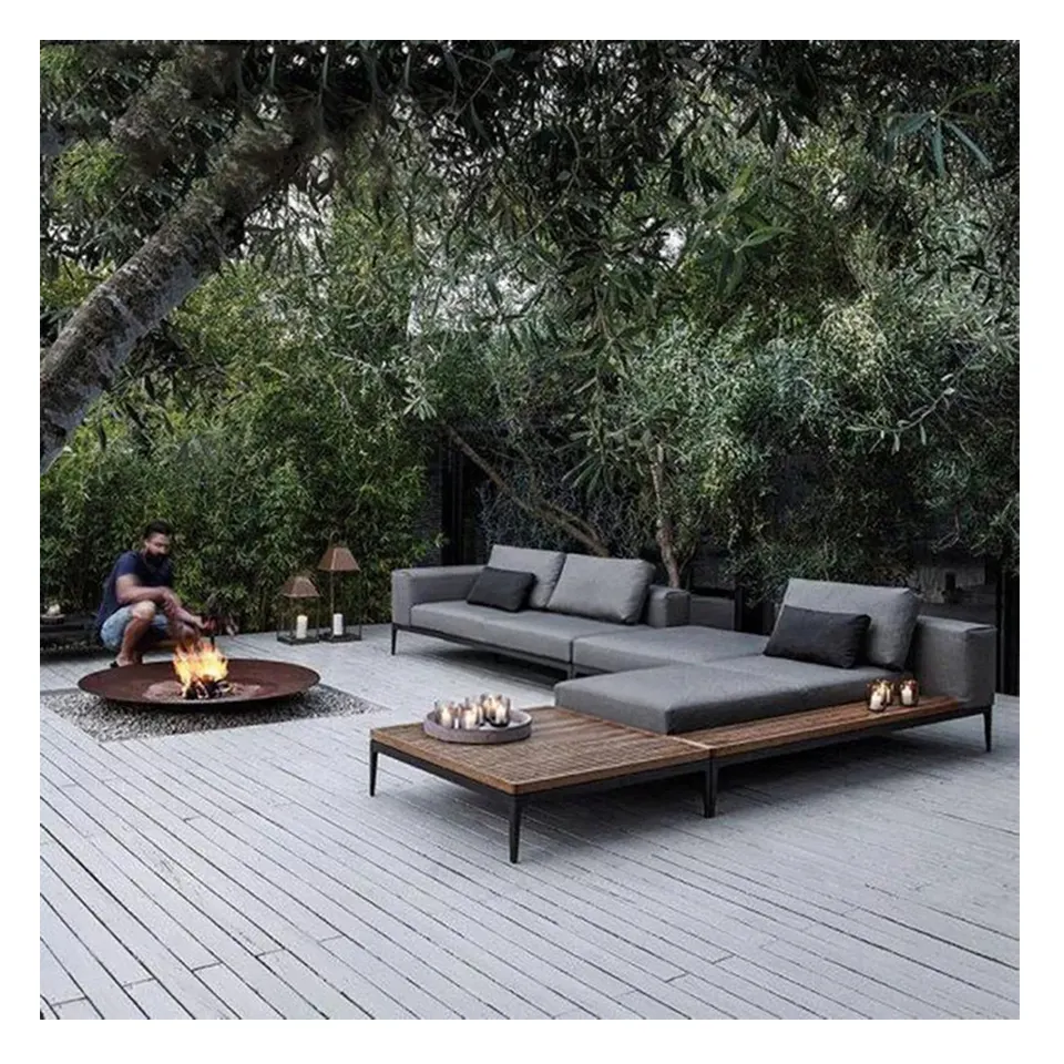 Juego de muebles de patio de madera de teca rústica moderna de lujo italiano para exteriores, ahorro de espacio para jardín, hotel o sala de estar