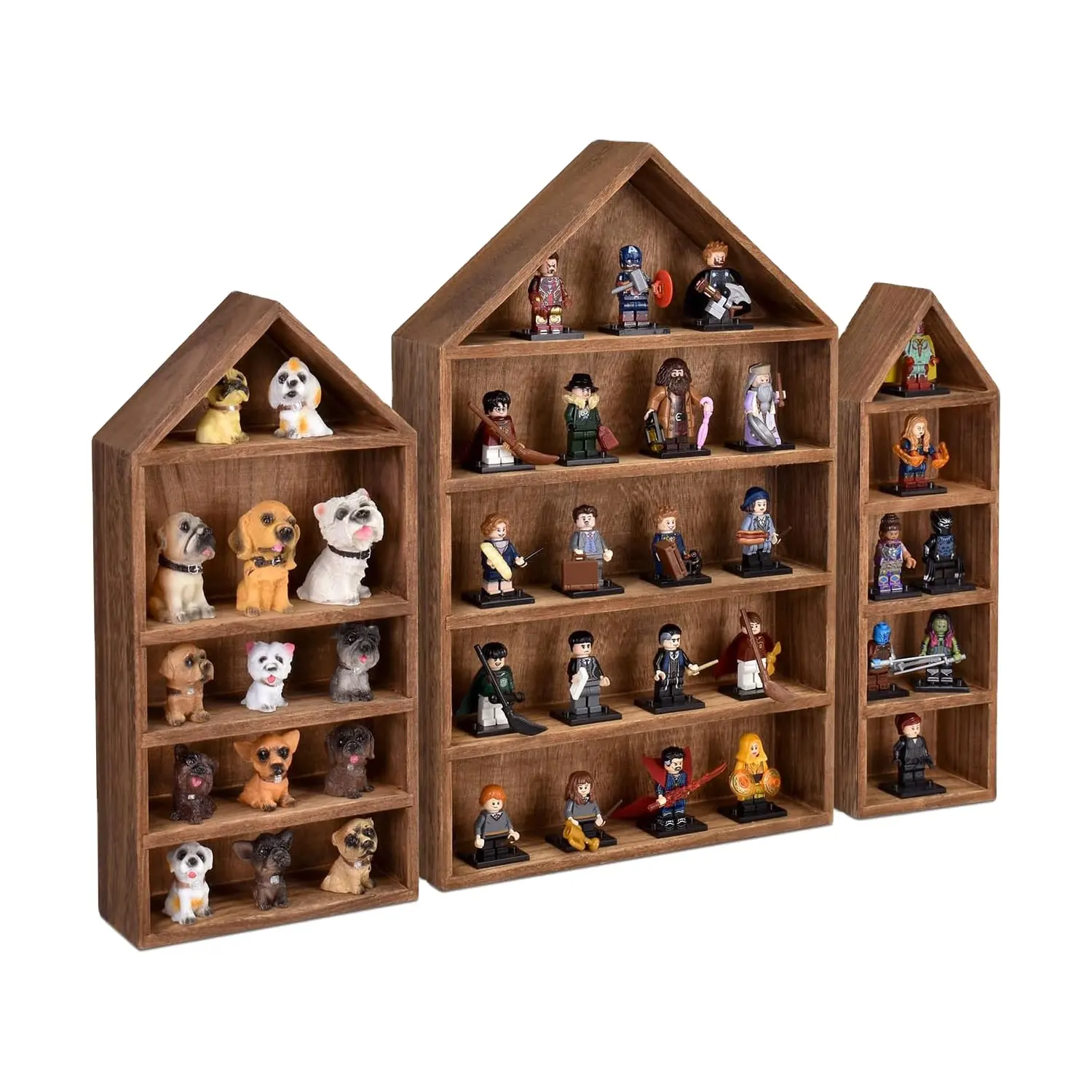 Prateleira House-Shaped Sombra De Madeira Cubby Box Prateleira De Exposição Organizador Caixa De Sombra De Armazenamento para Mini Figuras15 Compartimentos