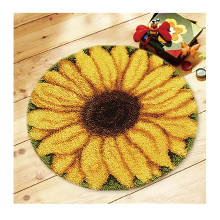 Nueva artesanía de bricolaje, alfombra de hilo Redondo, gancho de pestillo de girasol moderno, Kits de fabricación de alfombras para adultos