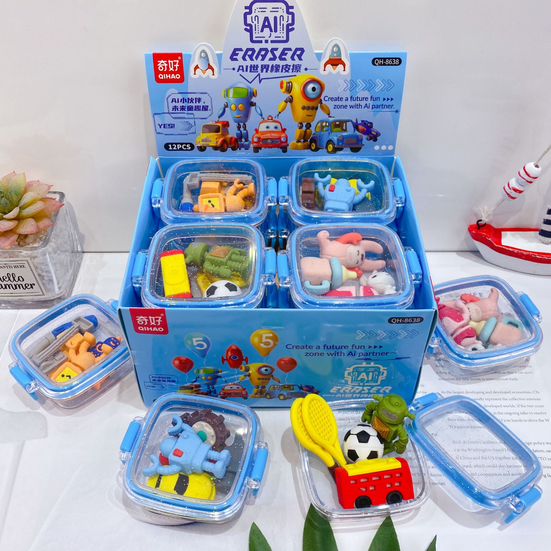 Blue 8638ai world lunch box shaped eraser