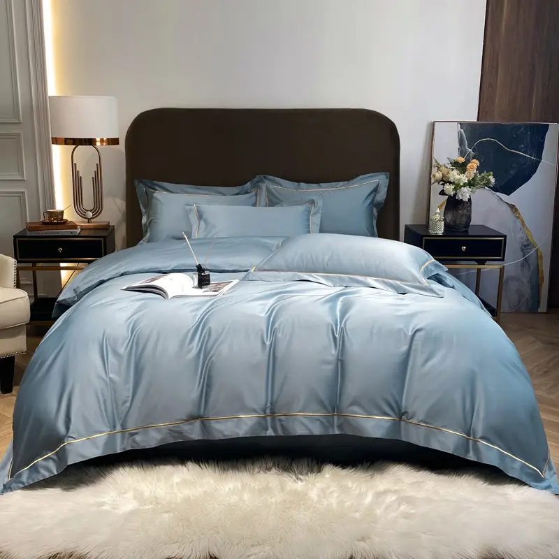 60S 100% Baumwolle Luxus Farbe bestickt Design Hotel Bettwäsche Hotel Bett bezug mit Kissen bezug