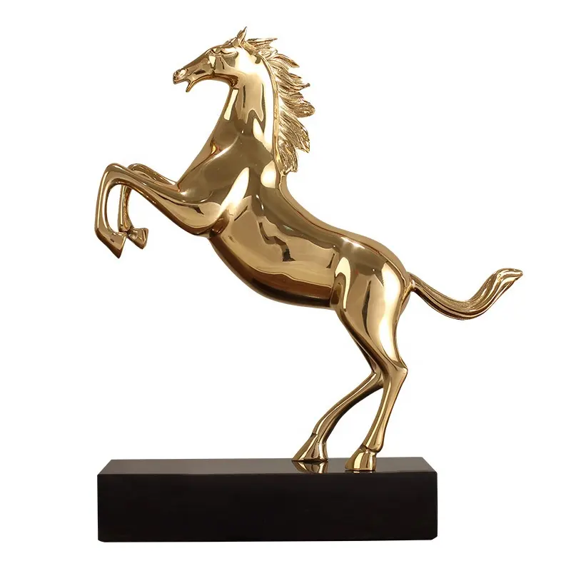 Figura de caballo de Metal para decoración del hogar, figuritas artesanales para interior, modelo de caballo dorado para decoración del hogar