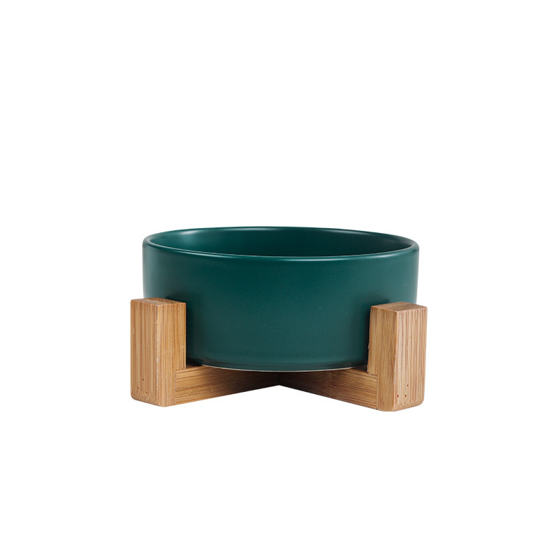 Single bowl wooden frame straight mouth ceramic green