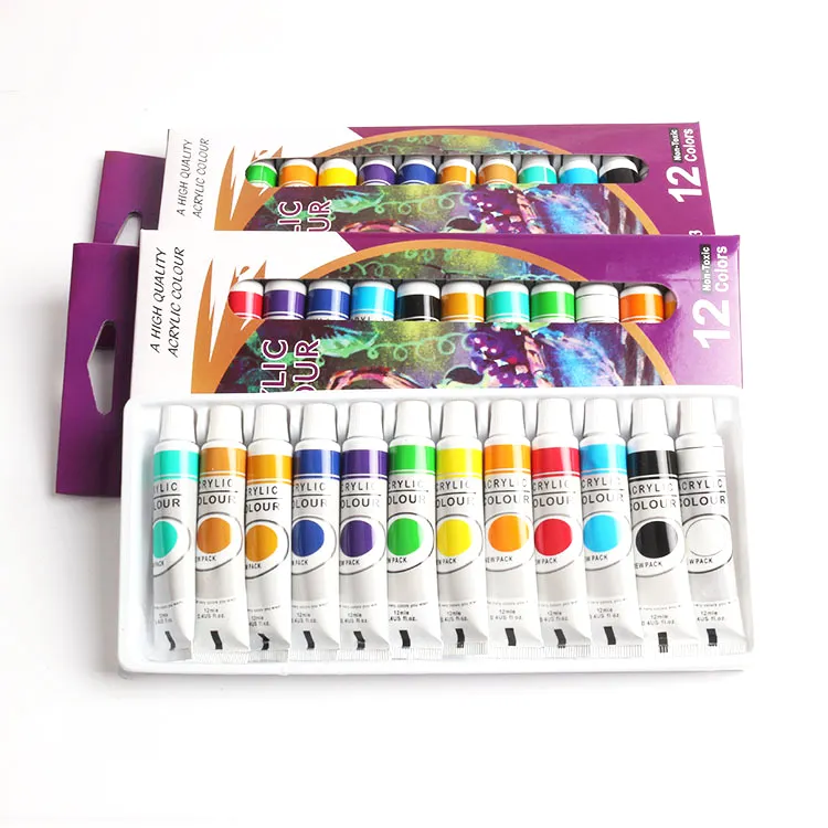 HAOFENG 12สี12ML สีอะคริลิคสีชุดสีอะคริลิคสำหรับศิลปินเล็บวาดภาพวาดเครื่องมือ