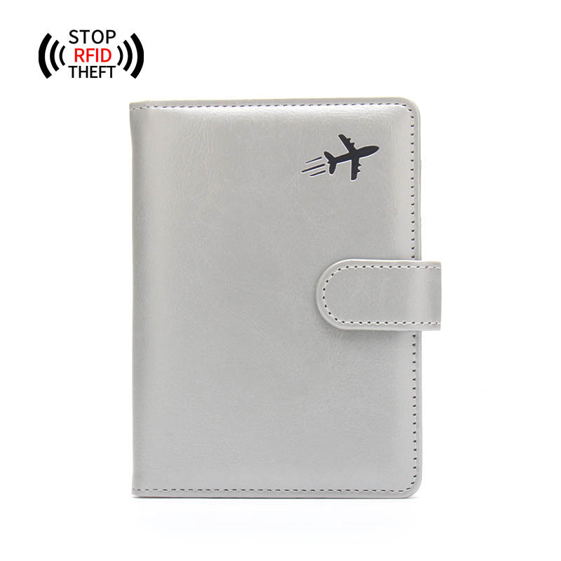 Anti-magnetic buckle aircraft passport holder (grey)