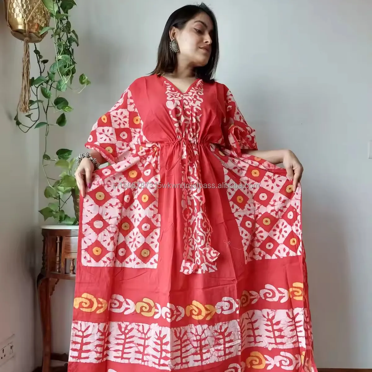 Indian Handmade Bird Printed Kaftan Women Long Cotton Caftan Women Pure Natural Fabric Floral Short Caftan Beach Wear Dress
