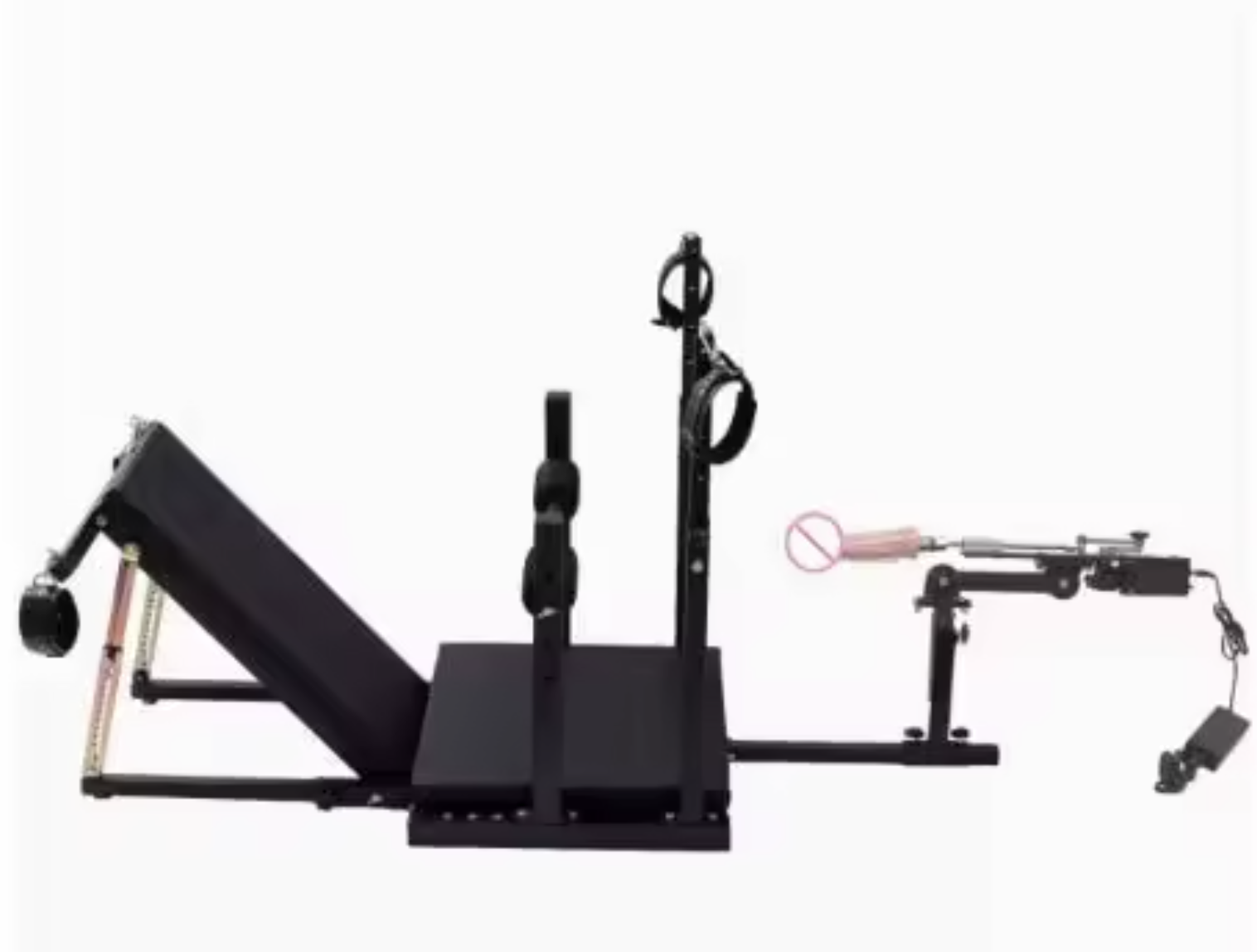 Chaise sexuelle noire avec machine sexuelle télécommandée