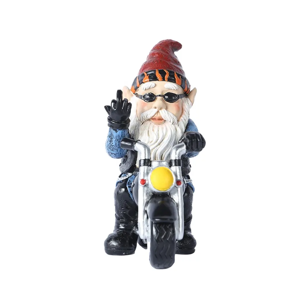 5.5インチGnomeオートバイ像樹脂Gnome彫刻装飾面白いGnomeライドオートバイ置物ガーデンギフト