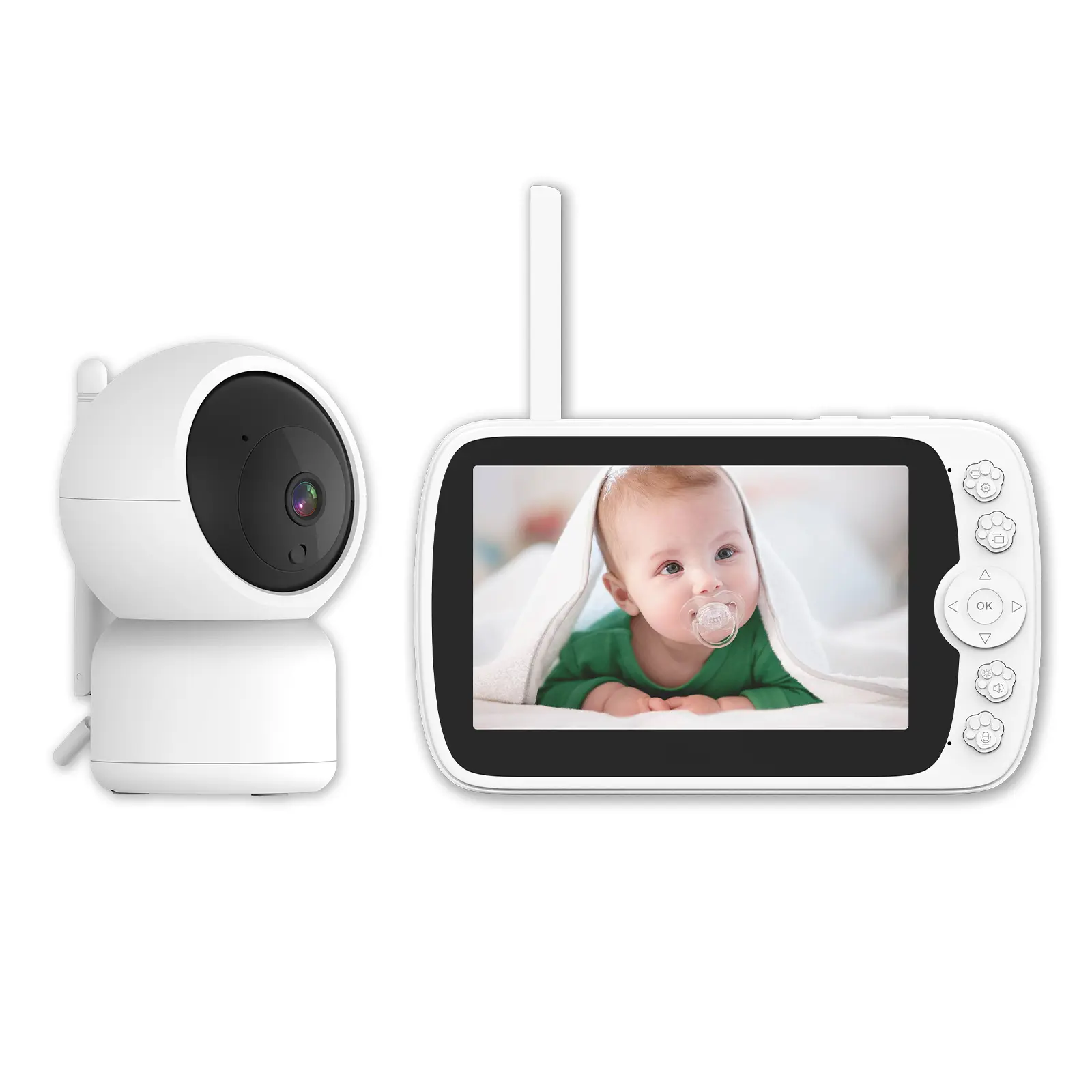 कैमरे के साथ 5 इंच वीडियो बेबी मॉनिटर और ऑडियो रिमोट पैन-टिल्ट-जूम कैमरा नाइट विजन 2-वे टॉक बेबी मॉनिटर