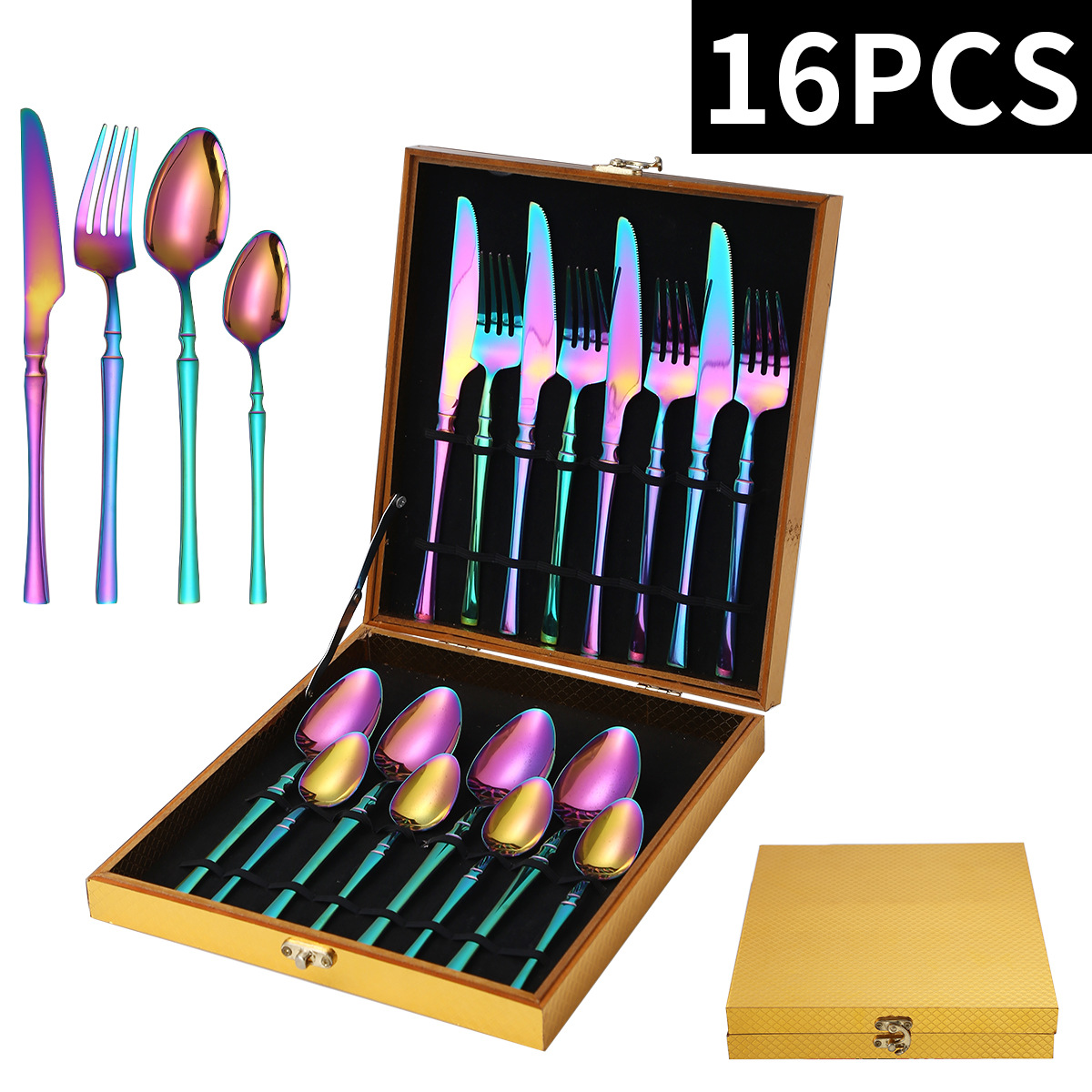 Juego de oro de 24 piezas (caja de madera dorada)
