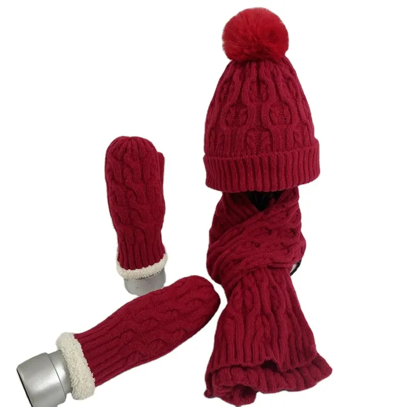 Gemi hazır 6 renk kalınlığı kablo örme bere şapka kap kış şapka seti kadın eşarp ve eldiven setleri