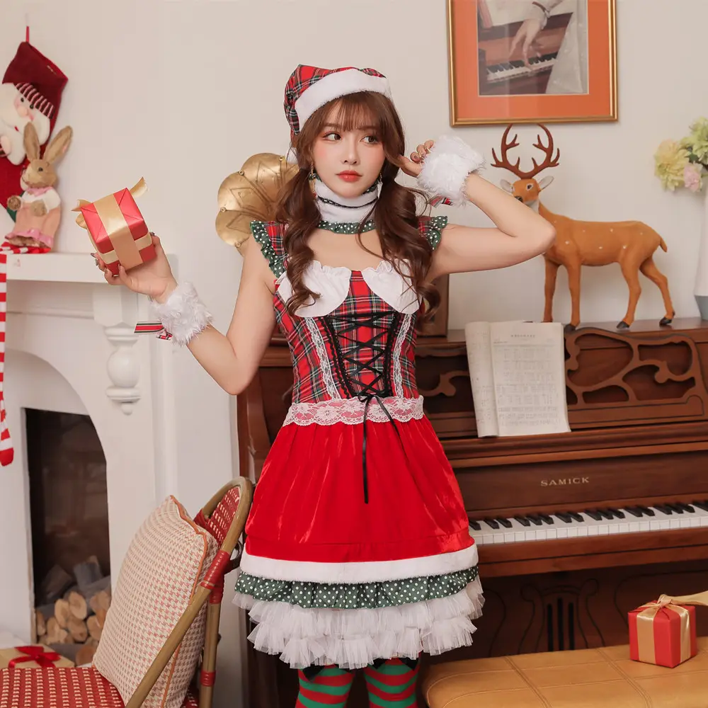 Costumi cosplay sexy della ragazza di natale di stile del giappone e della corea di alta qualità con la gonna sexy del merletto della cintura di Condole