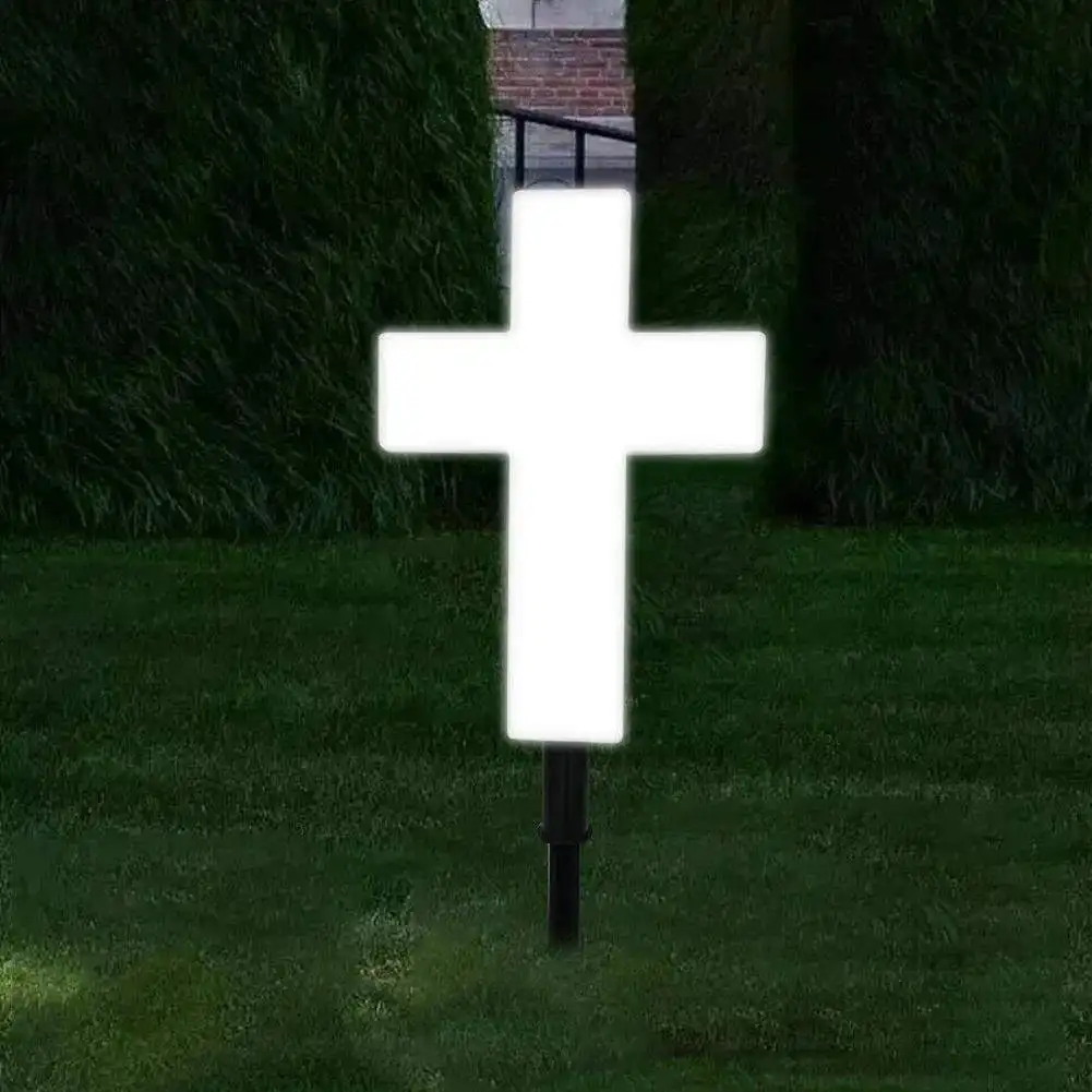 Acrylique solaire alimenté croix lumières église chrétienne jardin décoration extérieure mémorial jésus cimetière tombe cour led croix lampe