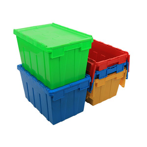 Venta caliente transporte logístico anidamiento caja móvil de plástico tapa adjunta contenedores caja apilable caja de plástico con tapa - Product Image 1