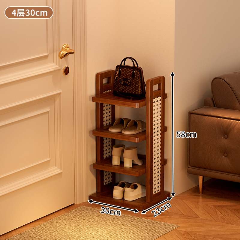 Simple brown shoe rack, four tiers, 30cm long