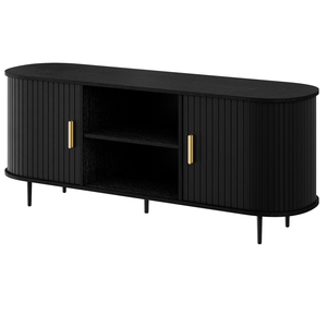 ประตูไม้ไผ่บานเลื่อนเรียบโค้งมนกลางศตวรรษไม้โอ๊คสีดําไม้ MDF โต๊ะคอนโซลที่ไม่ซ้ําใครสําหรับทางเข้า - Product Image 5