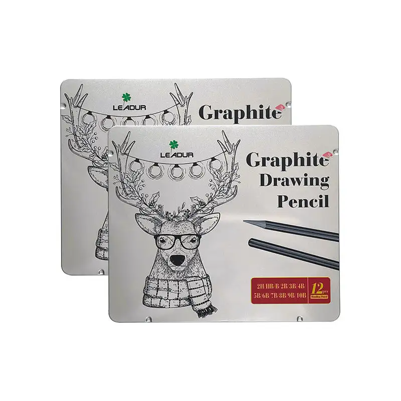 Scatola di latta regalo di natale confezione da 12 matite da disegno disegnando matita senza legno grafite Set di matite