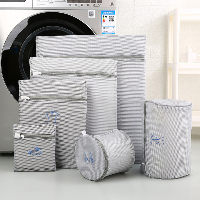 Grey Zipper Polyester Mesh Laundry Bag