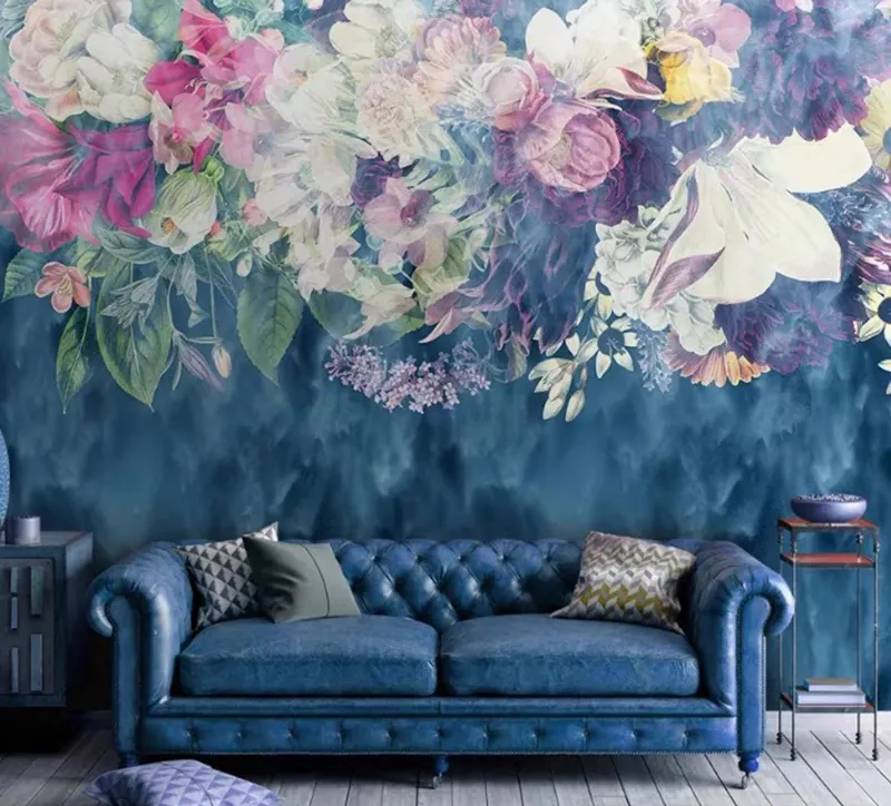 Custom Wall Decoration 3D Mural Plant Flower Floral Non Woven Fabric Ceiling Cork Natural Grasscloth Papier Paint Wallpaper