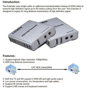 HDMI扩展器60m HDMI 1080p 60hz KVM扩展器2个以太网局域网信号USB端口，带5e类6 KVM HDMI扩展器，用于电脑电视 - Product Image 5