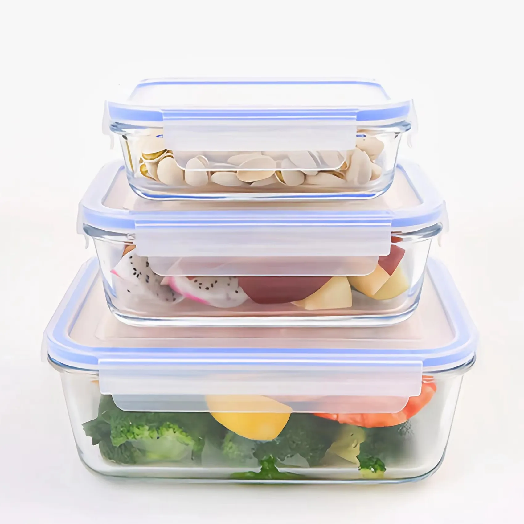 Hermetic Microwave Oven Use Safe Kitchen Lunch Box Leakproof Vacuum Seal Glass Food Storage Containers For Kitchen Organization