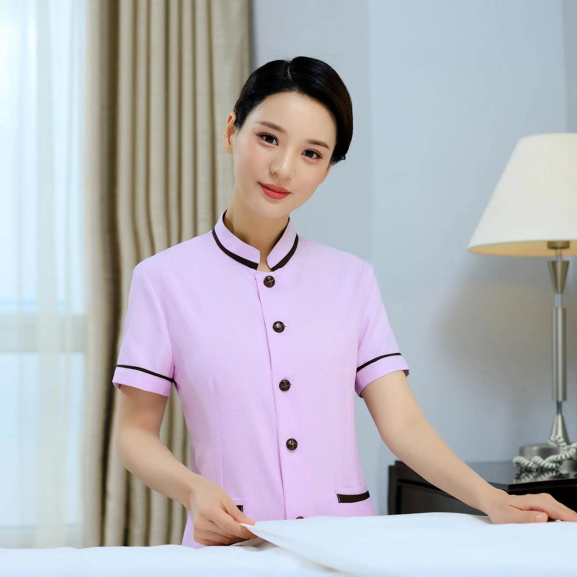 Fashion short sleeve for spring and autumn restaurant uniforms staff for catering staff office cleaning uniform