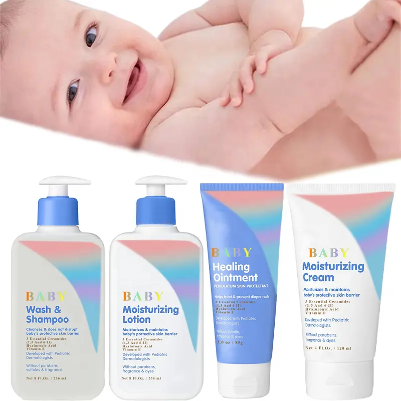 Lotion pour bébé végétalien/crème contre l'érythème fessier pommade/shampooing nettoyant pour le corps ensemble de soins de la peau de bébé cadeau avec acide hyaluronique vitamine E céramide