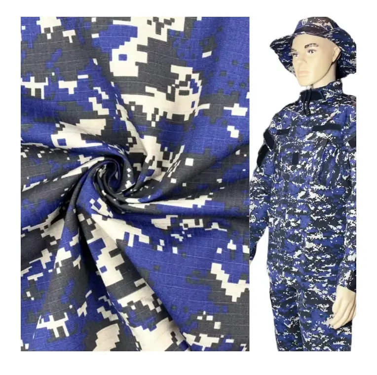 Vente chaude de haute qualité Bleu Polyester Coton Imprimé Camouflage TC Ripstop Tissu Camo Ripstop Tissu