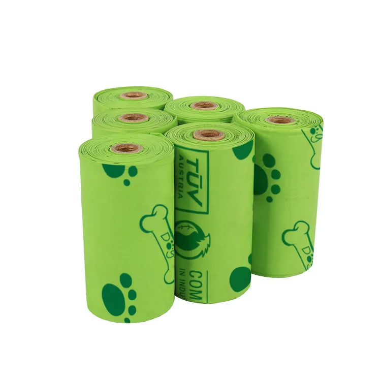 Bolsas de basura para excrementos de perro, revestimientos de plástico de almidón de maíz, PLA 100% Biodegradable, cuadro de plástico