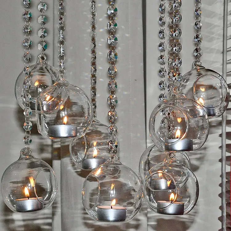 MH-DS072ガラスビーズ花輪チェーンでGlass Globe Candle Holder