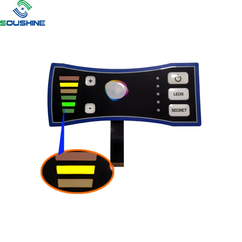 Interruptor de membrana de luz trasera LED impermeable personalizado, interruptor de membrana Led de botón pulsador para báscula electrónica con LED