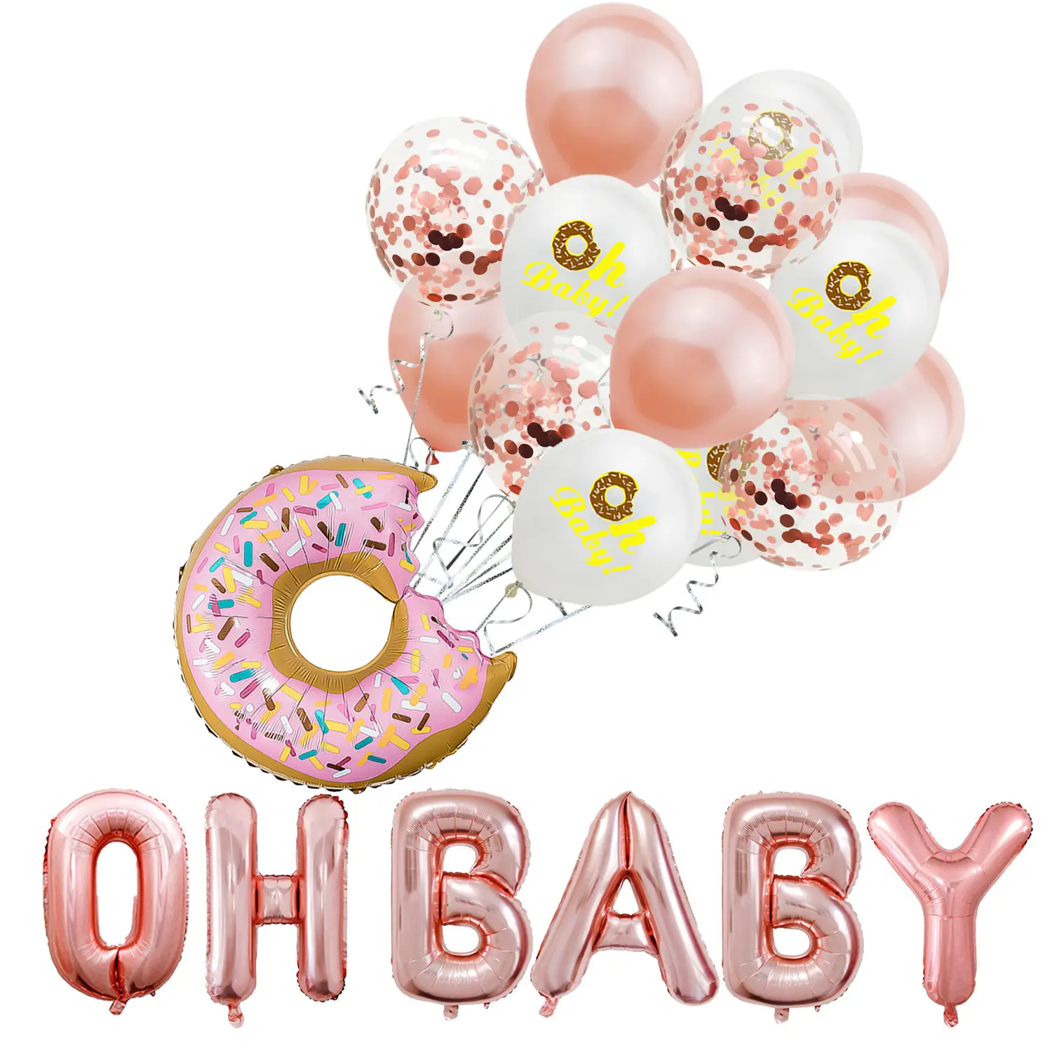 Conjunto de globos de confeti de lentejuelas, Donut, carta de bebé, globo, celebración de nacimiento de Bebé, decoración