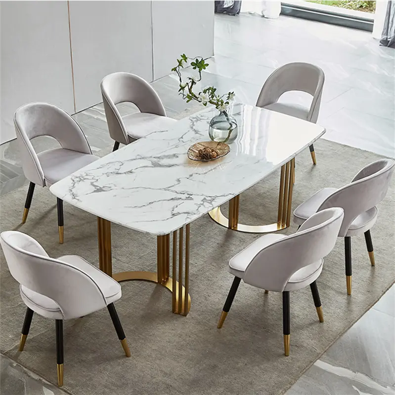 Table à manger rectangulaire de Restaurant, modèle marbre, moderne, or, offre spéciale