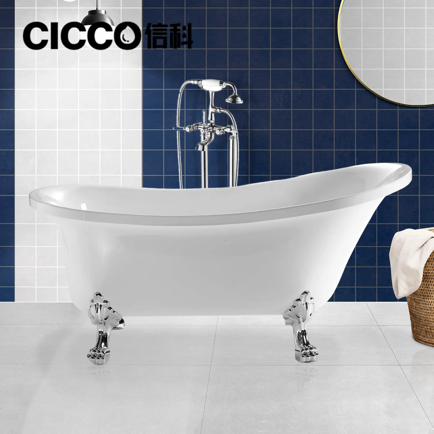 CICCO CH5221 الساخن بيع الصين الحمام الكلاسيكية رخيصة الأحمر الاكريليك قدم مخلبية حوض حوض استحمام قائم بذاته مع مخلب القدم