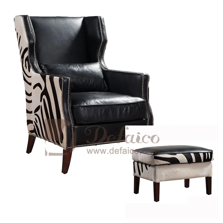 Poltrona do clube da antiguidade barroca asas de couro, cadeira vintage de zebra com bolsa