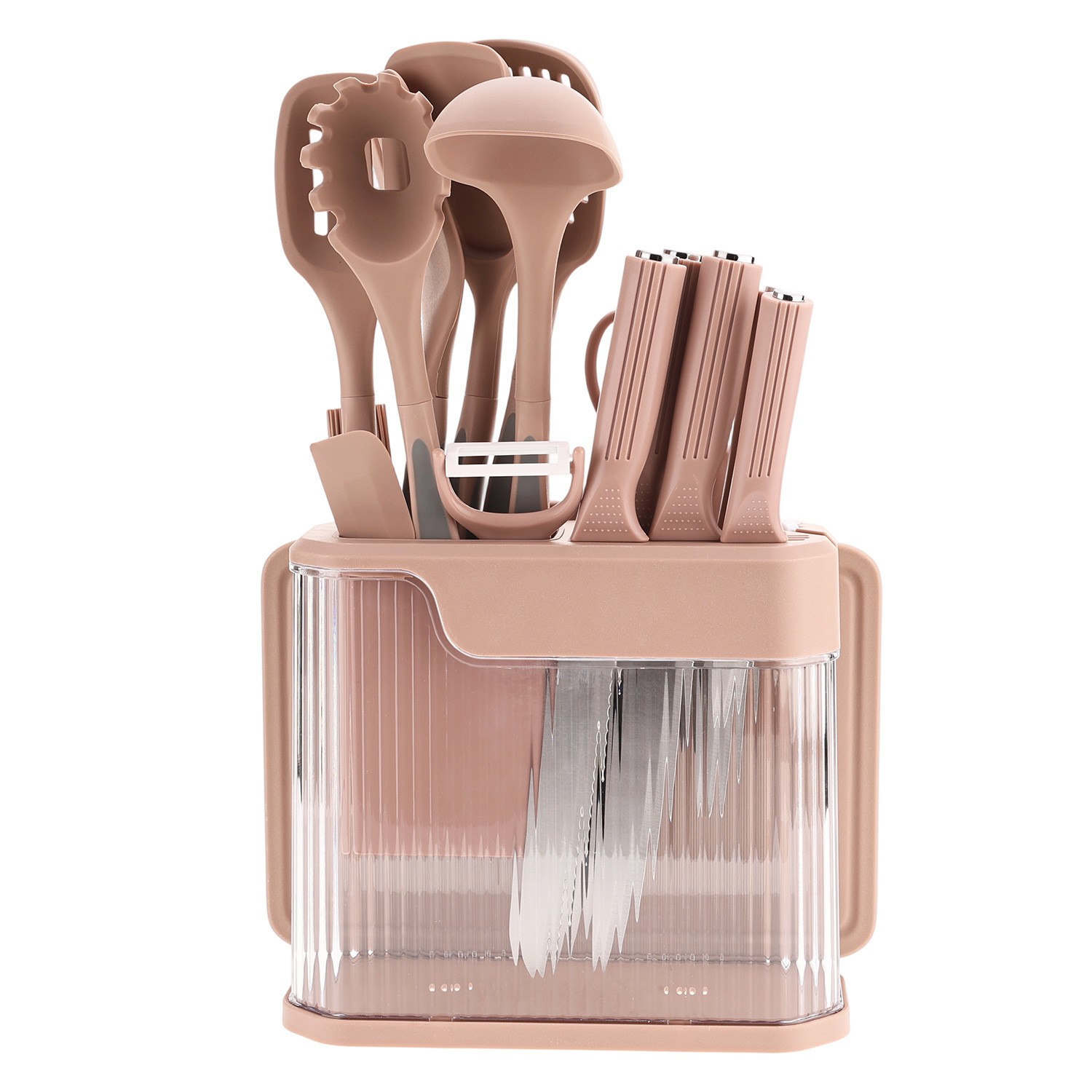 Ensemble d'ustensiles de cuisine en silicone rose de 17 pièces
