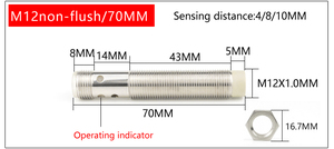 洛世达DC 3线齐平和非齐平NPN PNP M12连接器高精度电感式接近传感器 - Product Image 5